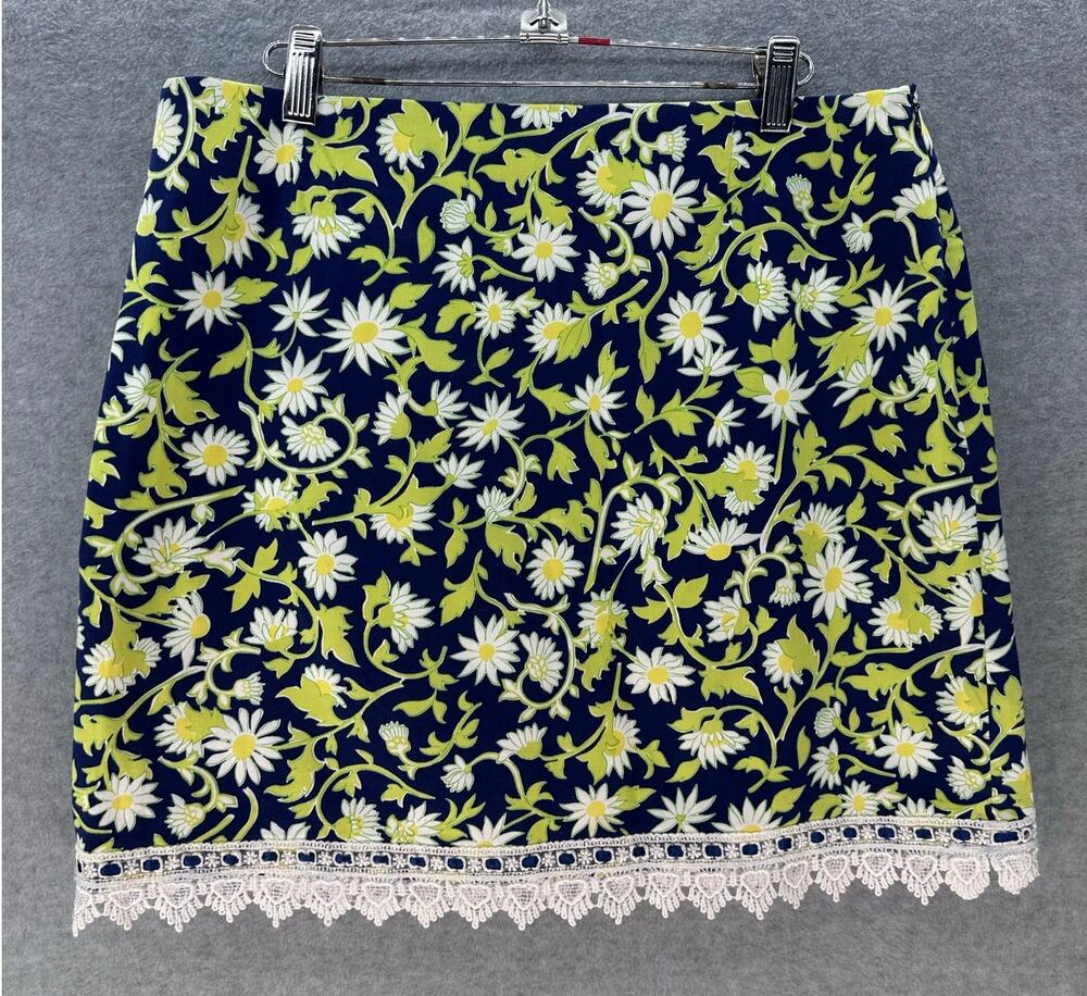VTG Key West womens sz 14 Cotton Skirt Daisy Floral Print Preppy Classic Summer